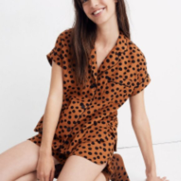 MADEWELL Flannel Bedtime Pajama Set in Leopard Dot - Picture 1 of 3